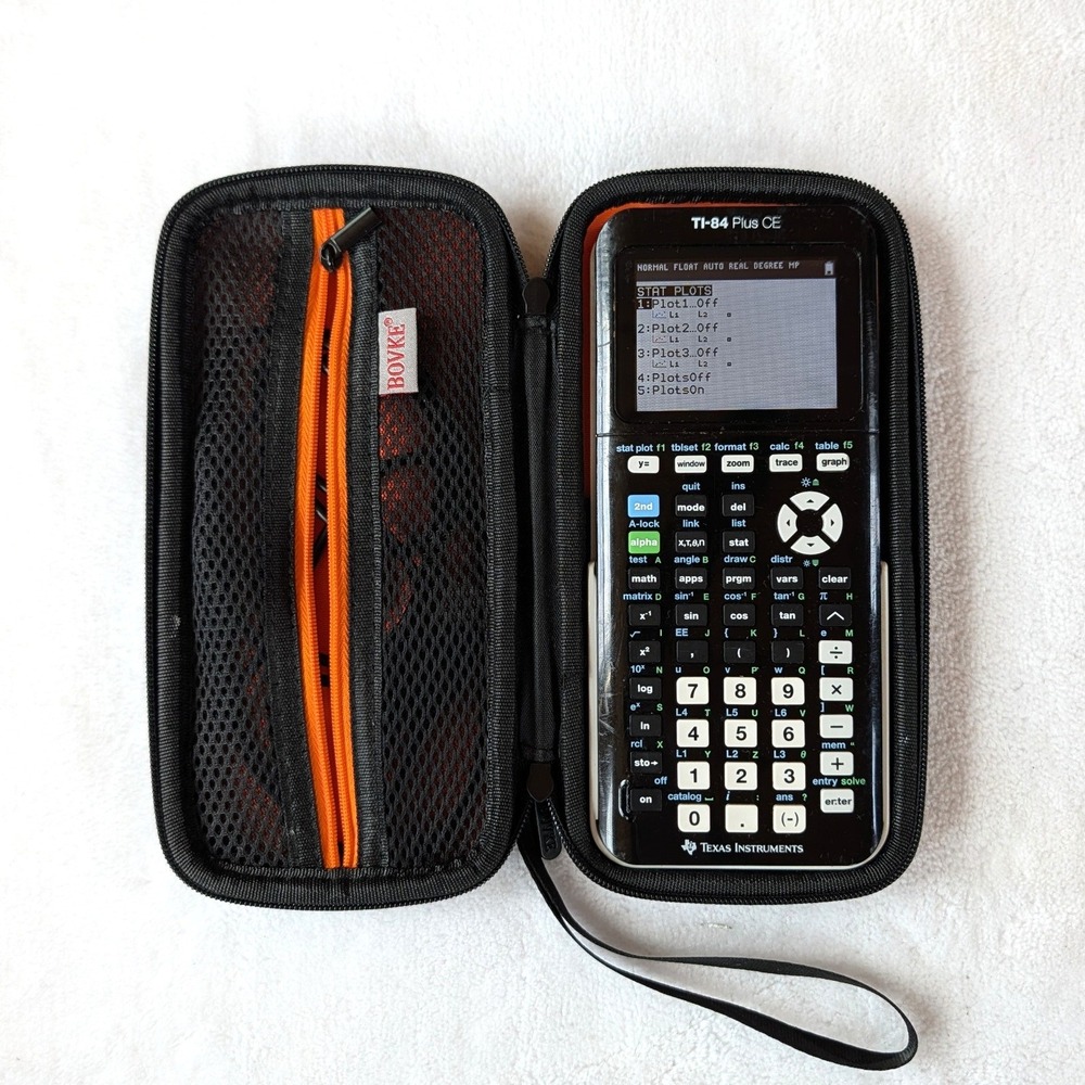 Texas Instruments TI-84 Plus CE Graphing Calculator Black with BOVKE Case & Cord
